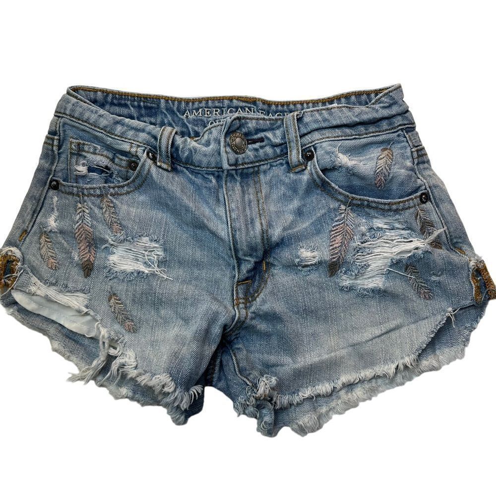 AEO High-Rise Festival Shorts 00 embroidery feathers